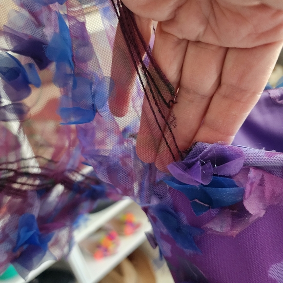 Marchesa Notte Off-the-Shoulder Blouson-Sleeve Tulle Dress w/ 3D Flowers… - Picture 10 of 13